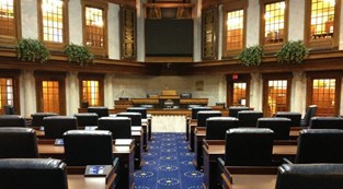 Picture of an empty Indiana State Senate assembly room