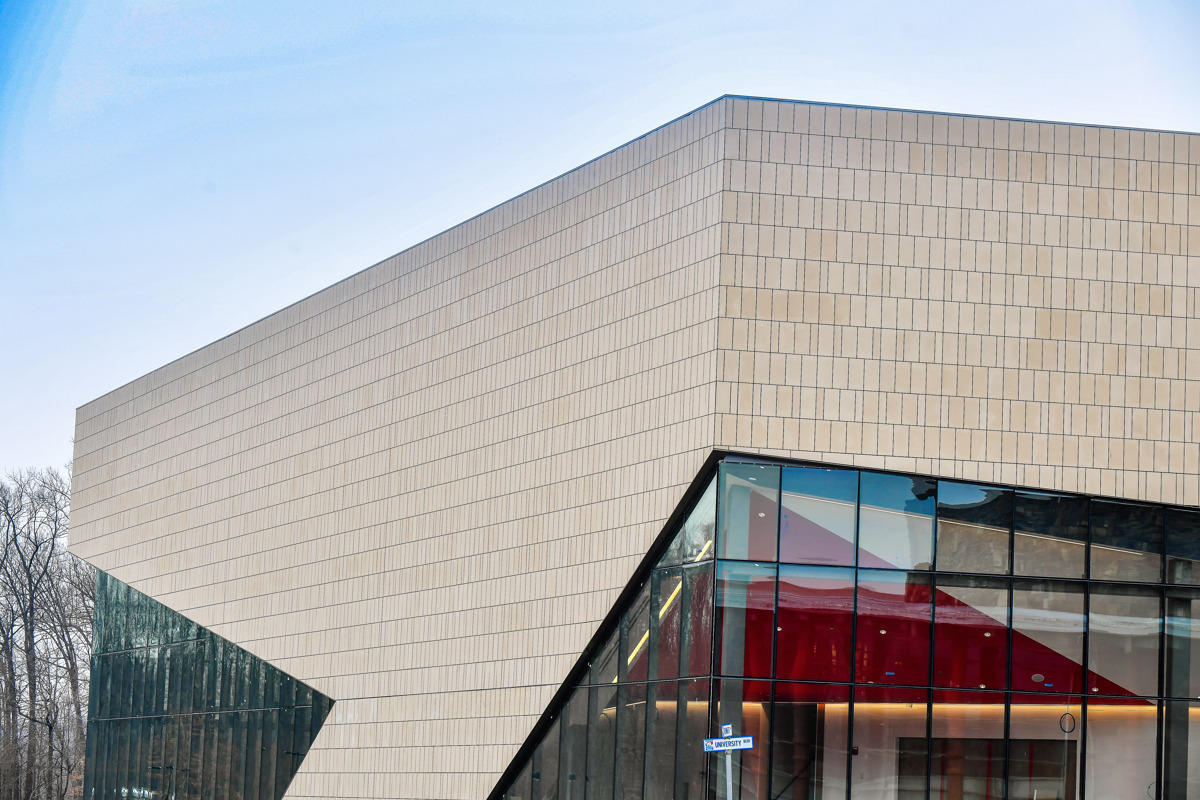 An outdoor view of the Screaming Eagles Arena