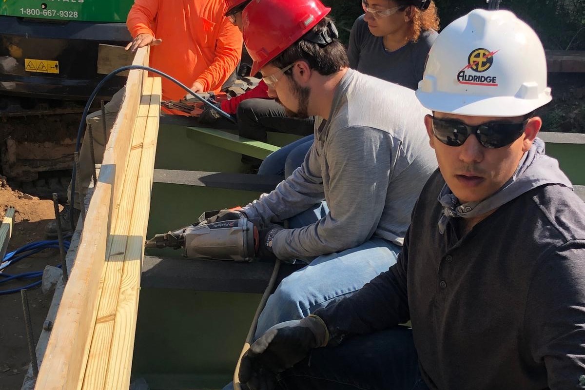 USI Engineering students participating on an Engineers in Action Bridge Project build in West Virginia