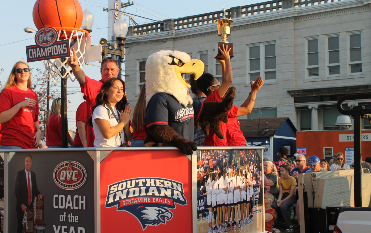 Archie and the USI Women's Basketball team on last year's float. 