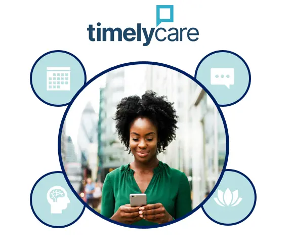 TimelyCare TimelyCare image with woman looking at phone