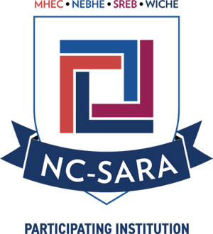 Seal for NC-SARA with text "MHEC NEBHE SREB WICHE" on top of the logo and "Participating Institution" underneath