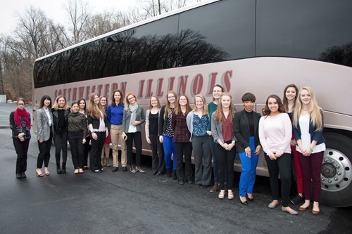 USI group outside the charter bus