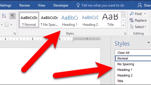 Style pane has headings to use for formatting.